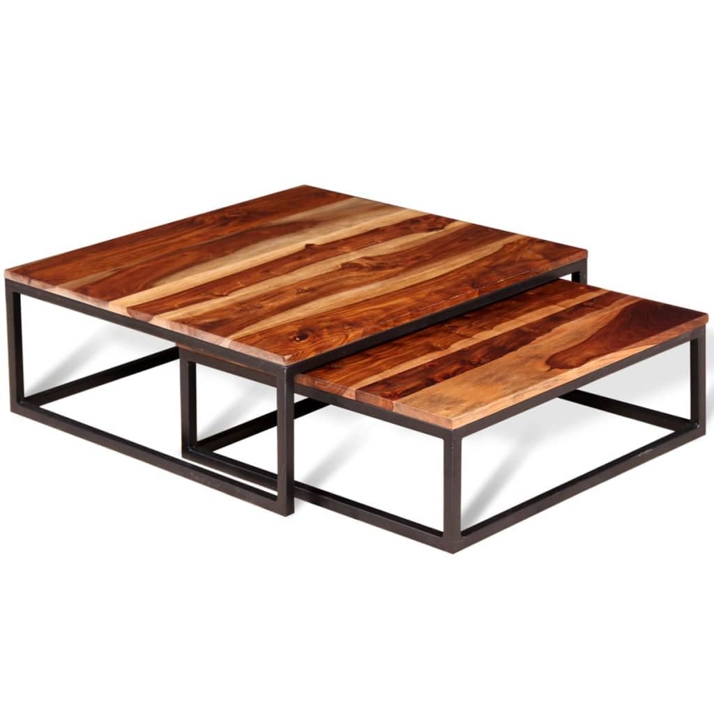 Solid Sheesham Wood Nesting Coffee Tables Set of 2 Metal Frame V660567