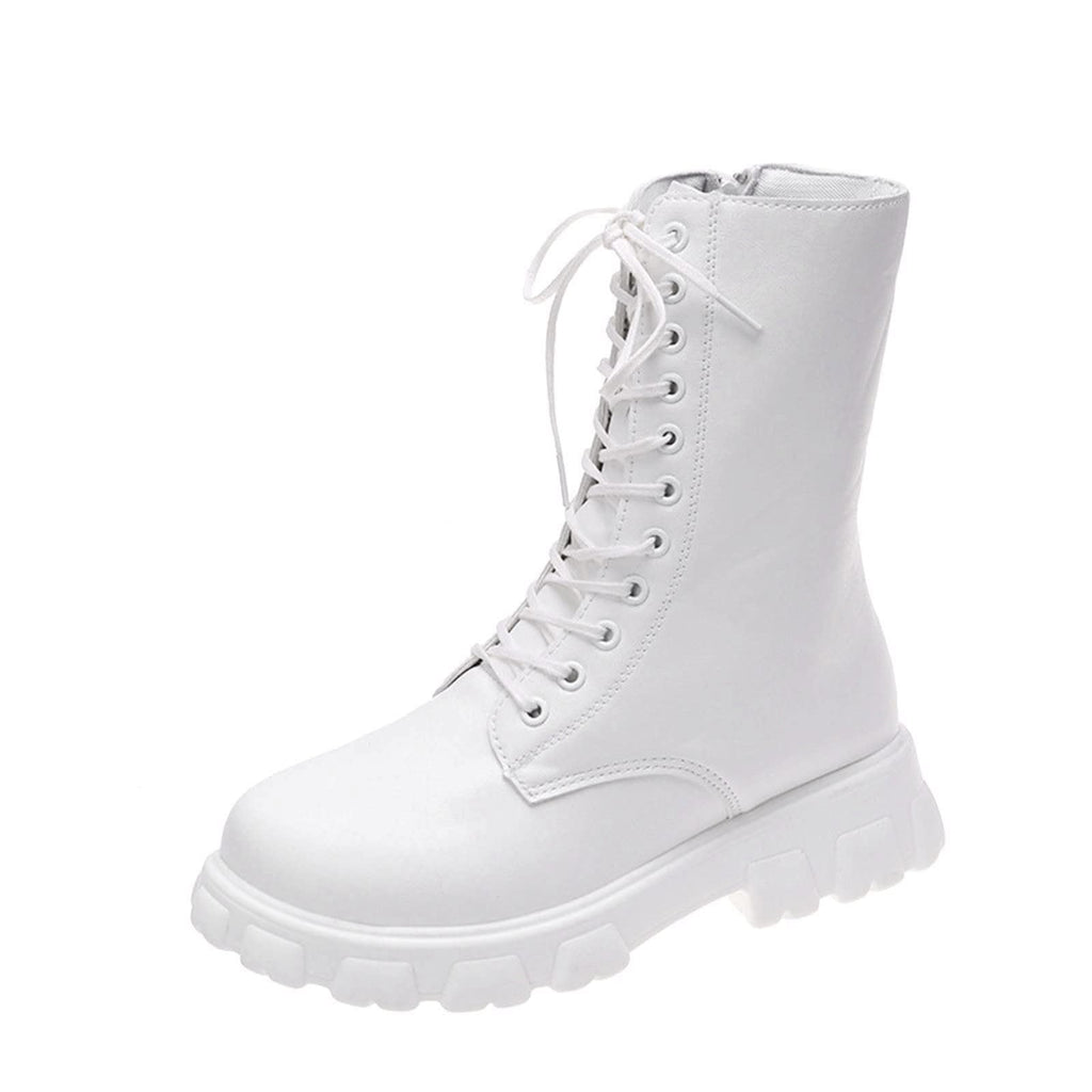 Women's Lace Up Chunky Mid Calf Boots S465