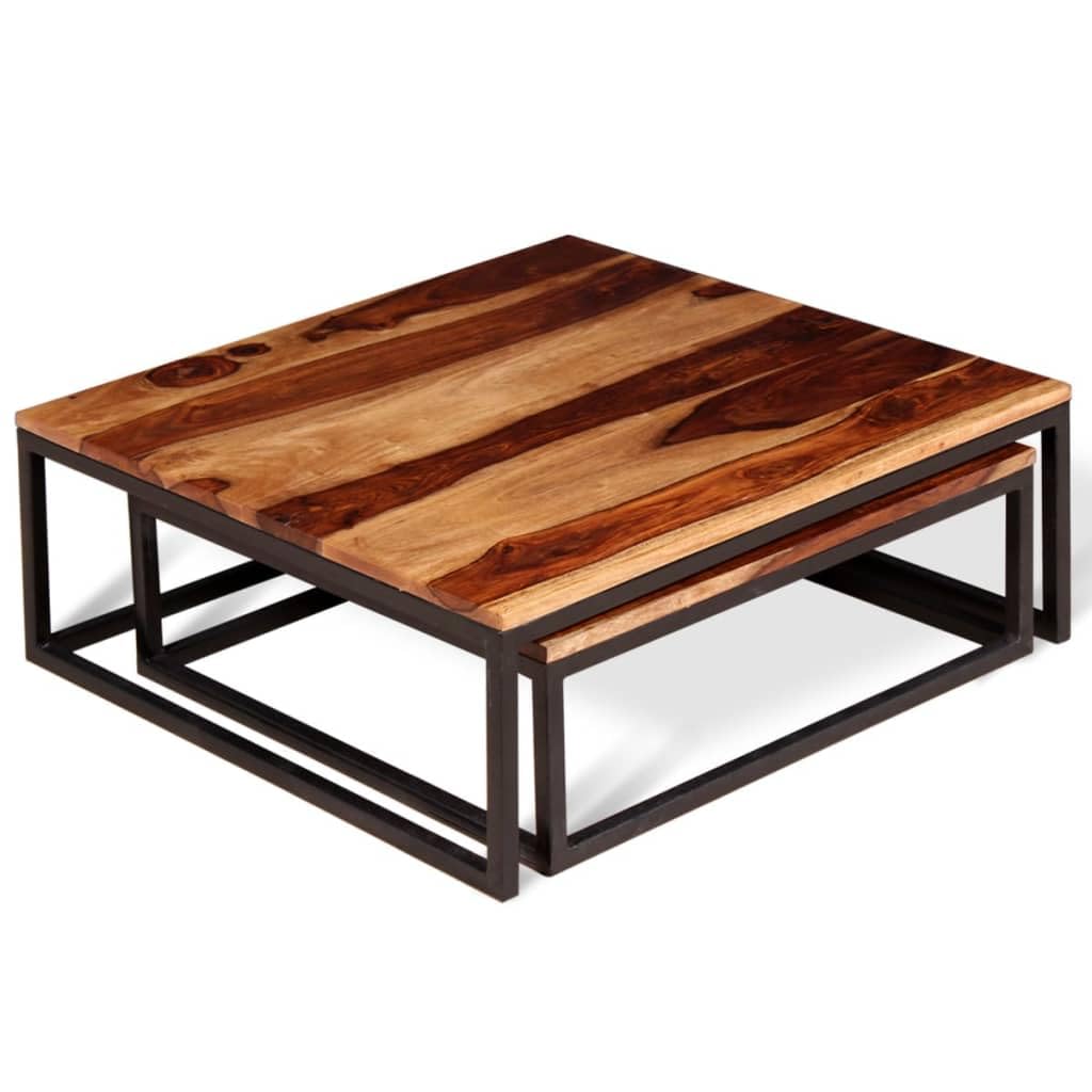 Solid Sheesham Wood Nesting Coffee Tables Set of 2 Metal Frame V660567