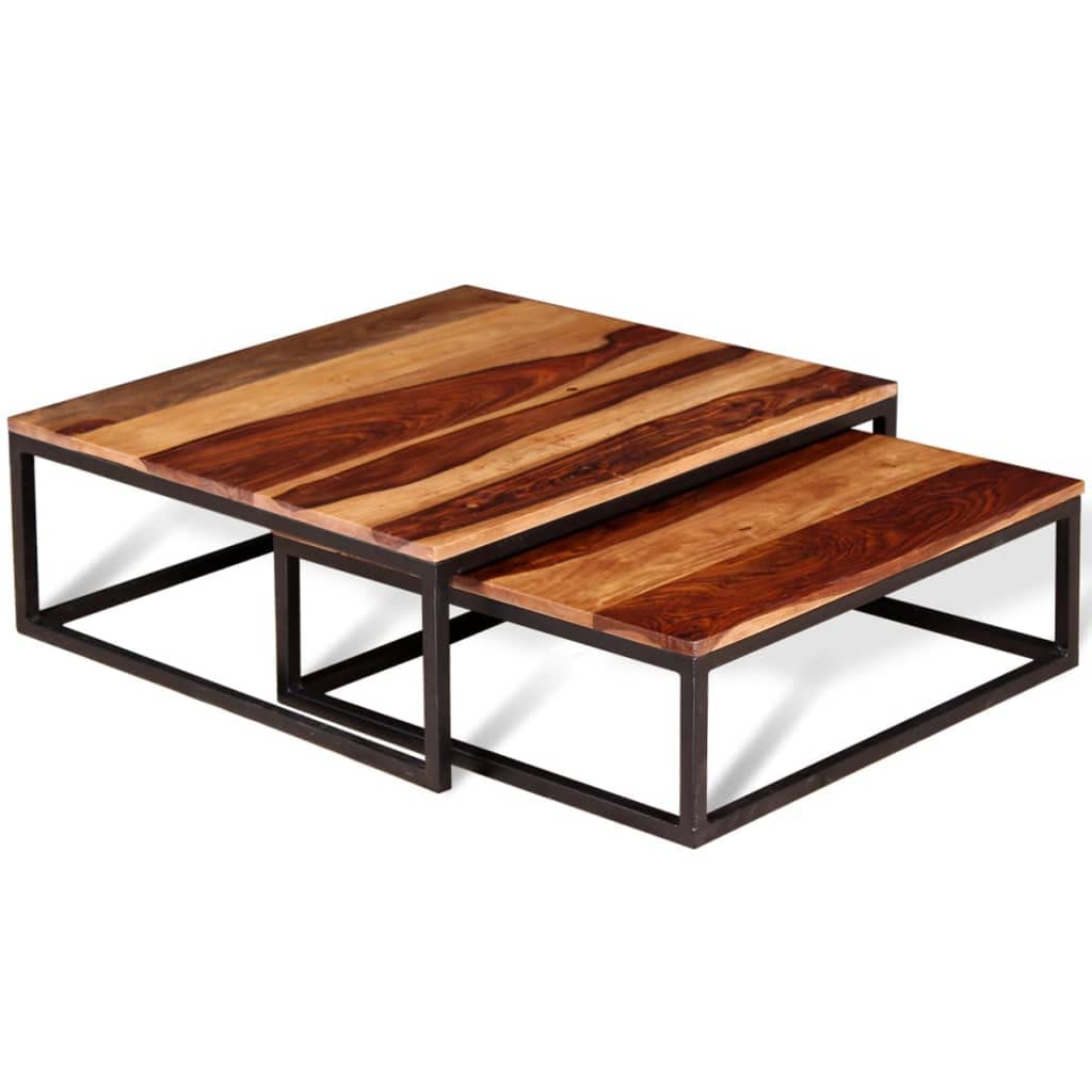 Solid Sheesham Wood Nesting Coffee Tables Set of 2 Metal Frame V660567