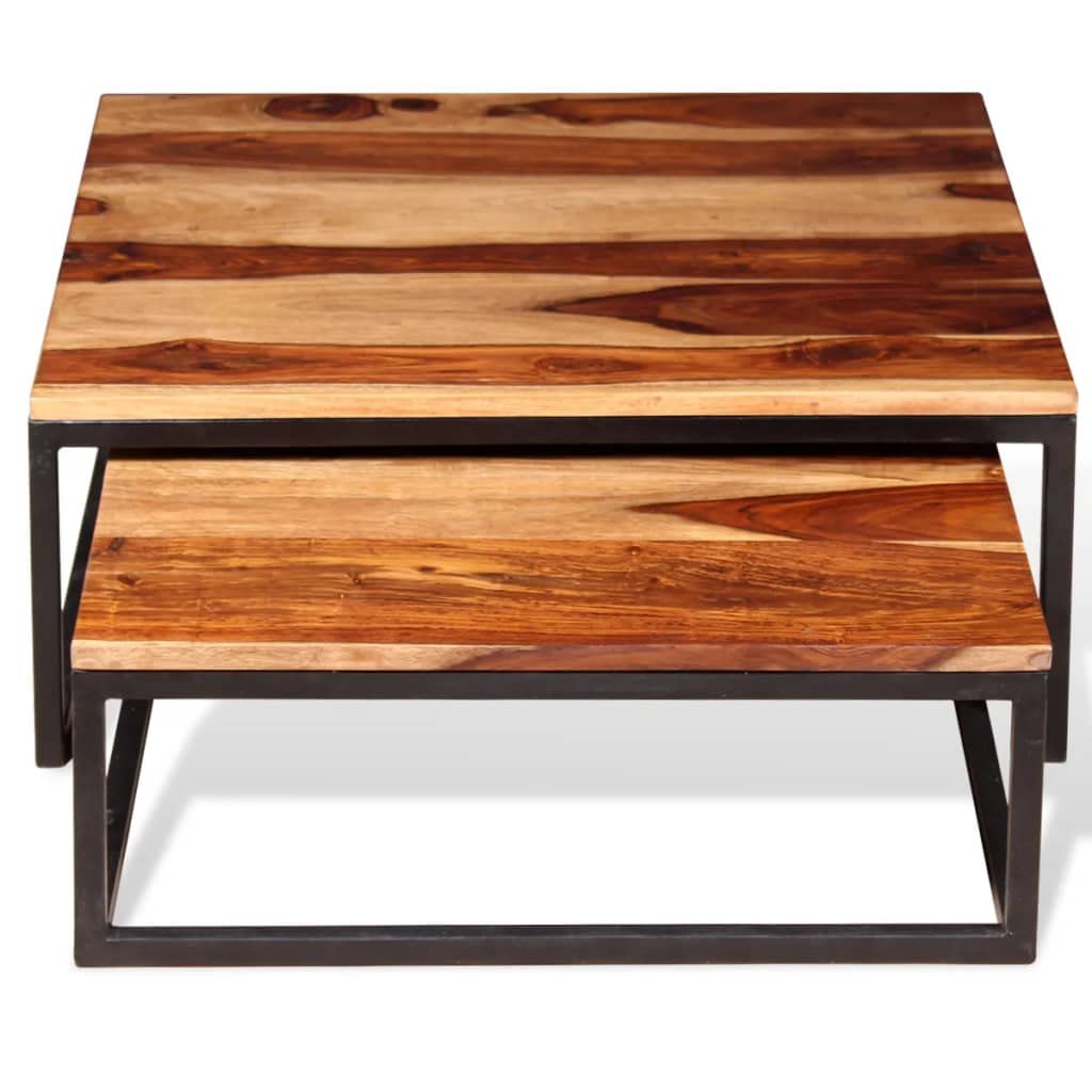 Solid Sheesham Wood Nesting Coffee Tables Set of 2 Metal Frame V660567