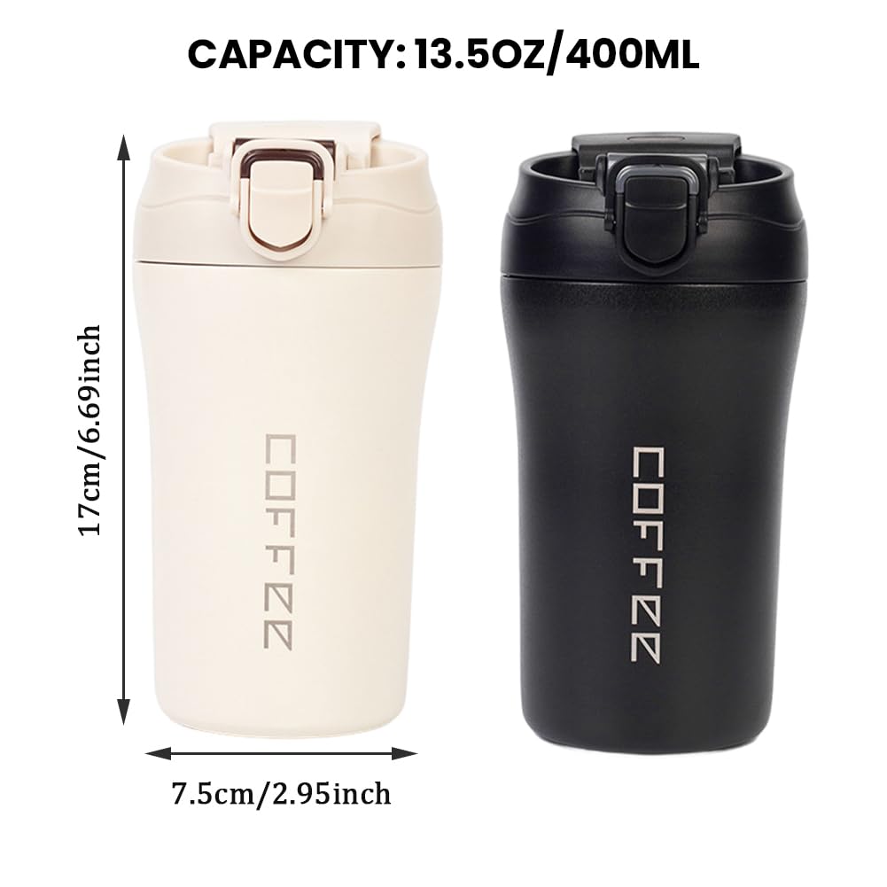2-Pack 13.5oz Insulated Travel Coffee Mug Tumbler, Black and White Set C87290