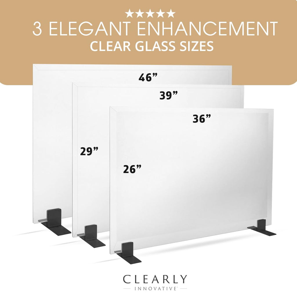 Tempered Glass Fireplace Screen, 33" x 46", Black Base O43938