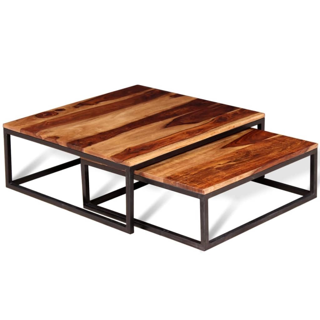 Solid Sheesham Wood Nesting Coffee Tables Set of 2 Metal Frame V660567