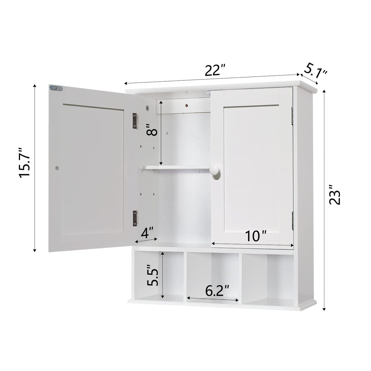 White Bathroom Wall Cabinet with 2 Door Adjustable Shelves W673744