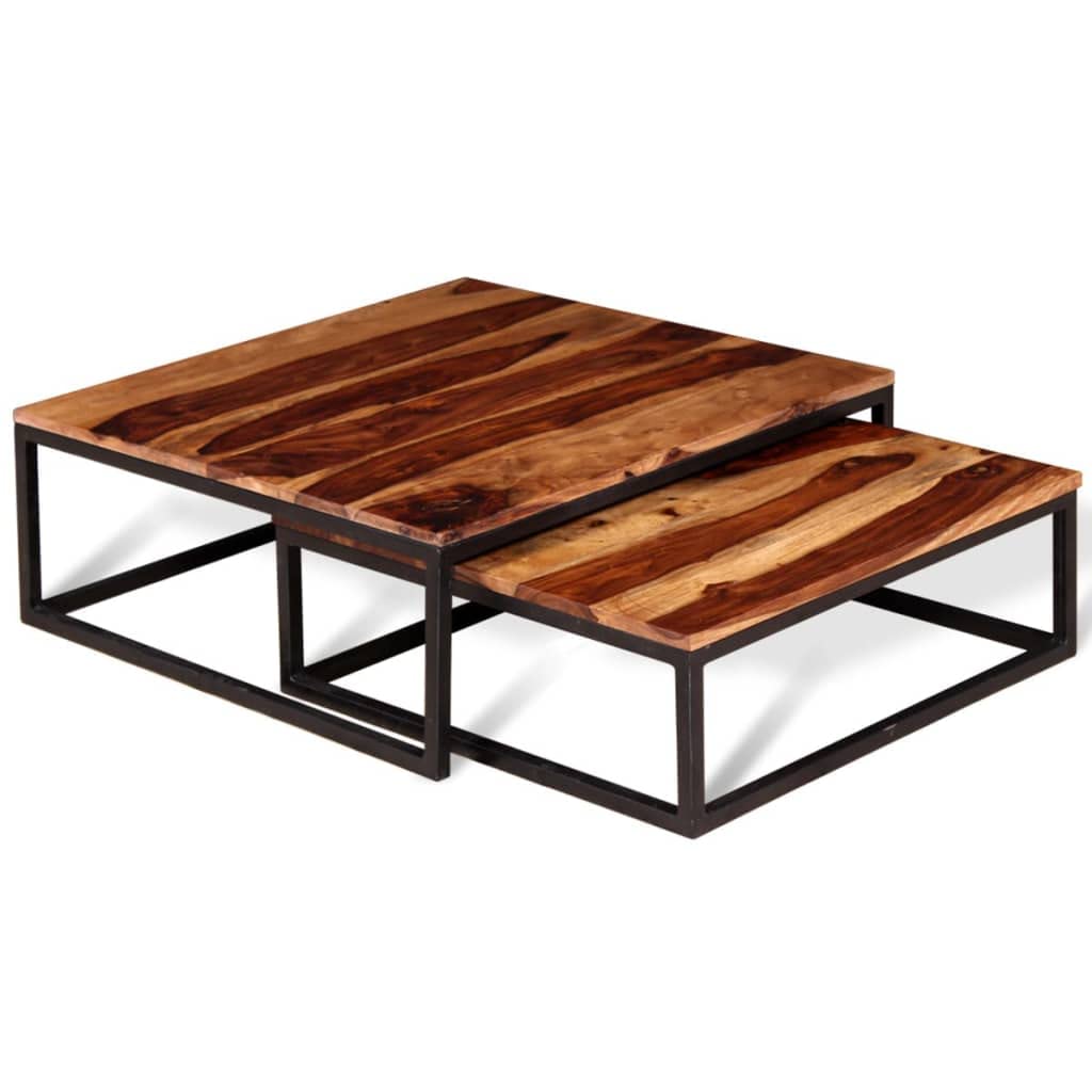 Solid Sheesham Wood Nesting Coffee Tables Set of 2 Metal Frame V660567