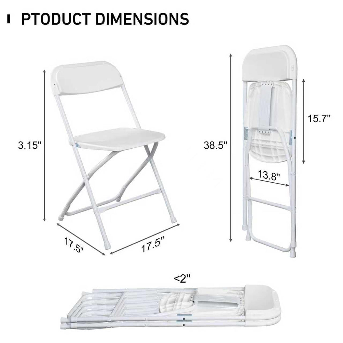 10 Pack White Plastic Folding Chairs with Steel Frame Q63319