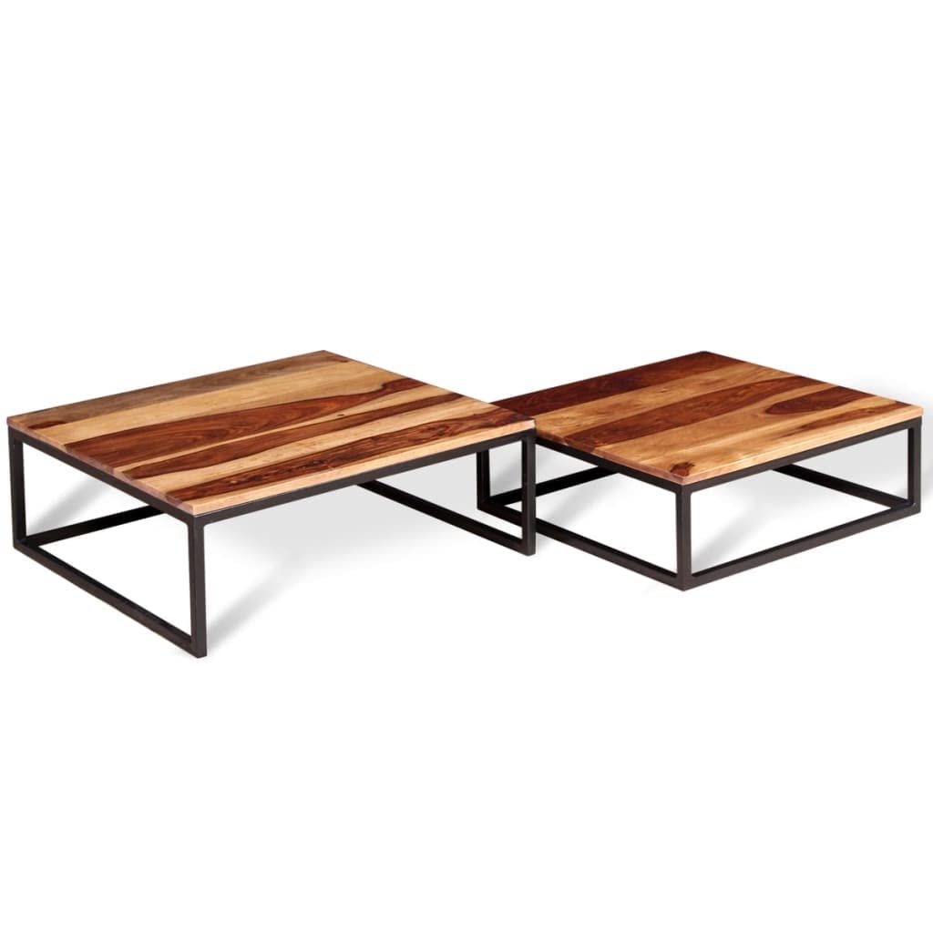 Solid Sheesham Wood Nesting Coffee Tables Set of 2 Metal Frame V660567