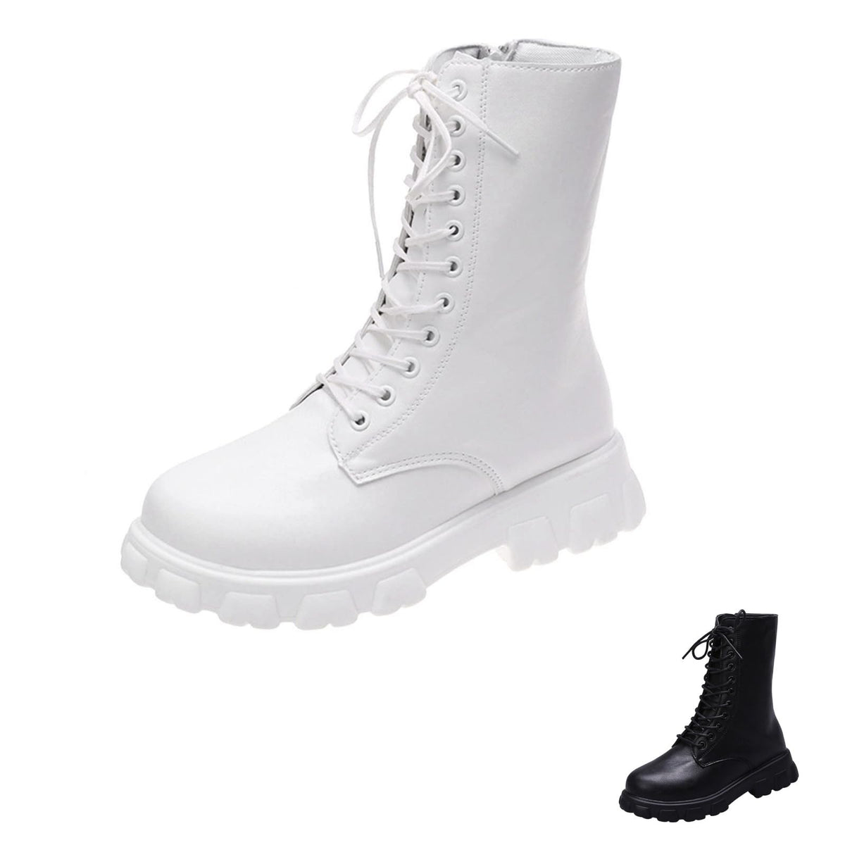 Women's Lace Up Chunky Mid Calf Boots S465