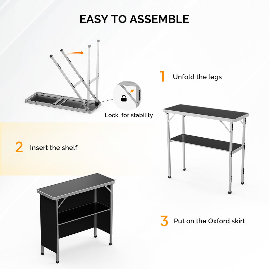 Portable 2-Tier Mobile Bar Table with Black Skirt Y224828