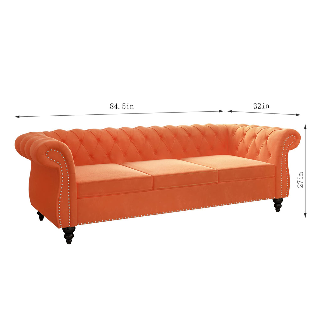 Orange Velvet Chesterfield Sofa Loveseat and Chair F872