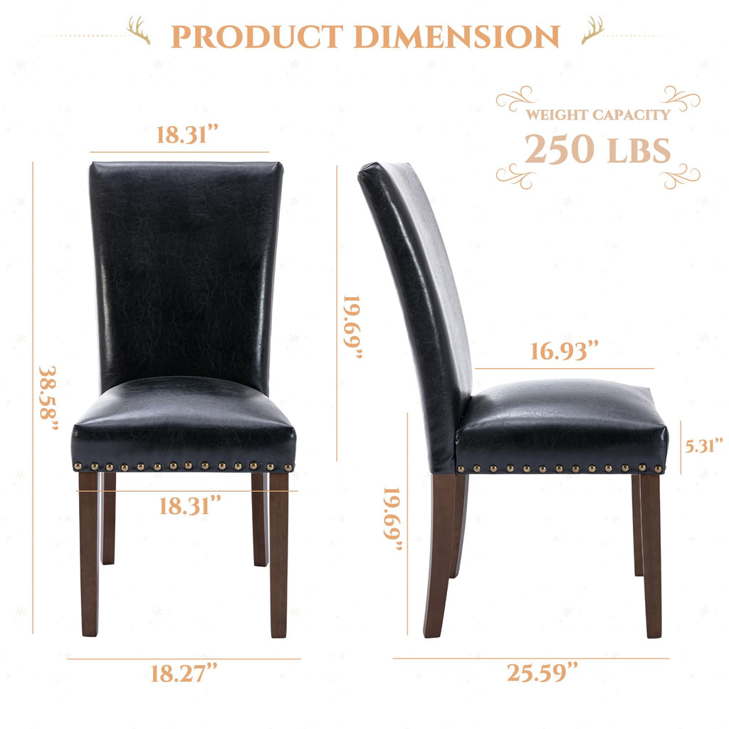 Black Upholstered Dining Chairs Set of 6 with Wood Legs V41692
