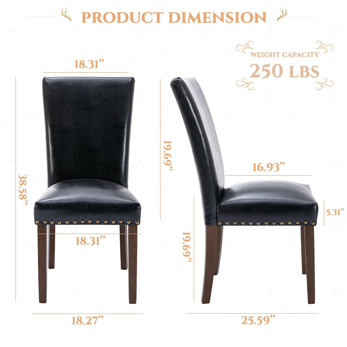 Black Upholstered Dining Chairs Set of 6 with Wood Legs V41692