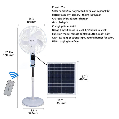 16in Solar Vertical Fan with Remote Control V30690