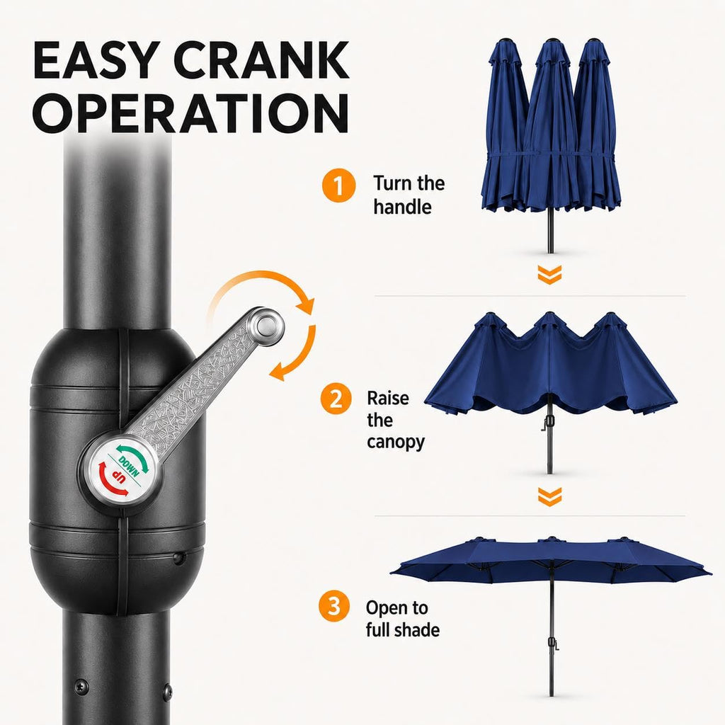 13FT Double-Sided Patio Umbrella with Base Navy Blue U87826
