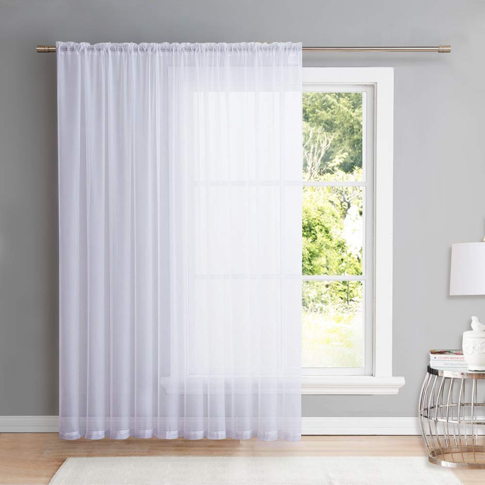 White 84 Inch Sheer Voile Curtain Panel Y3165