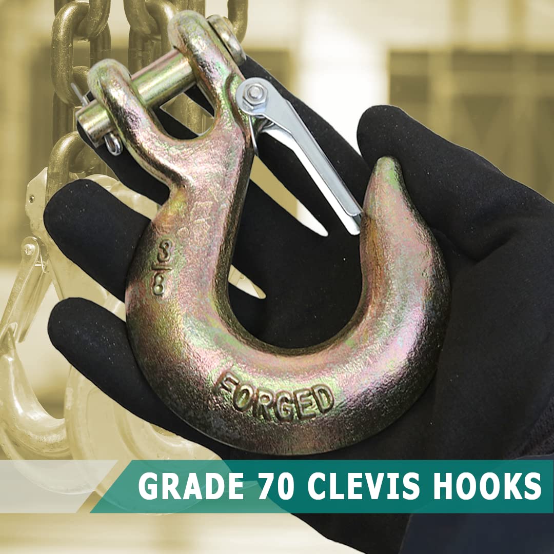 4 Pack 3/8" Grade 70 Forged Clevis Slip Hook with Safety Latch O4807