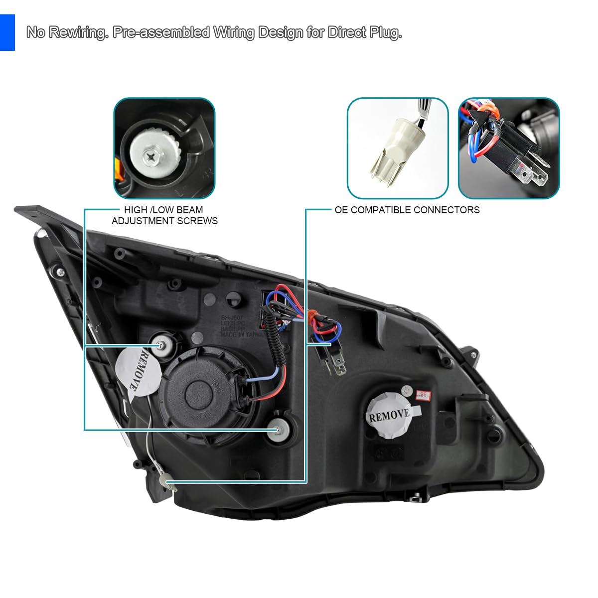 Glossy Black LED Projector Headlights N2132