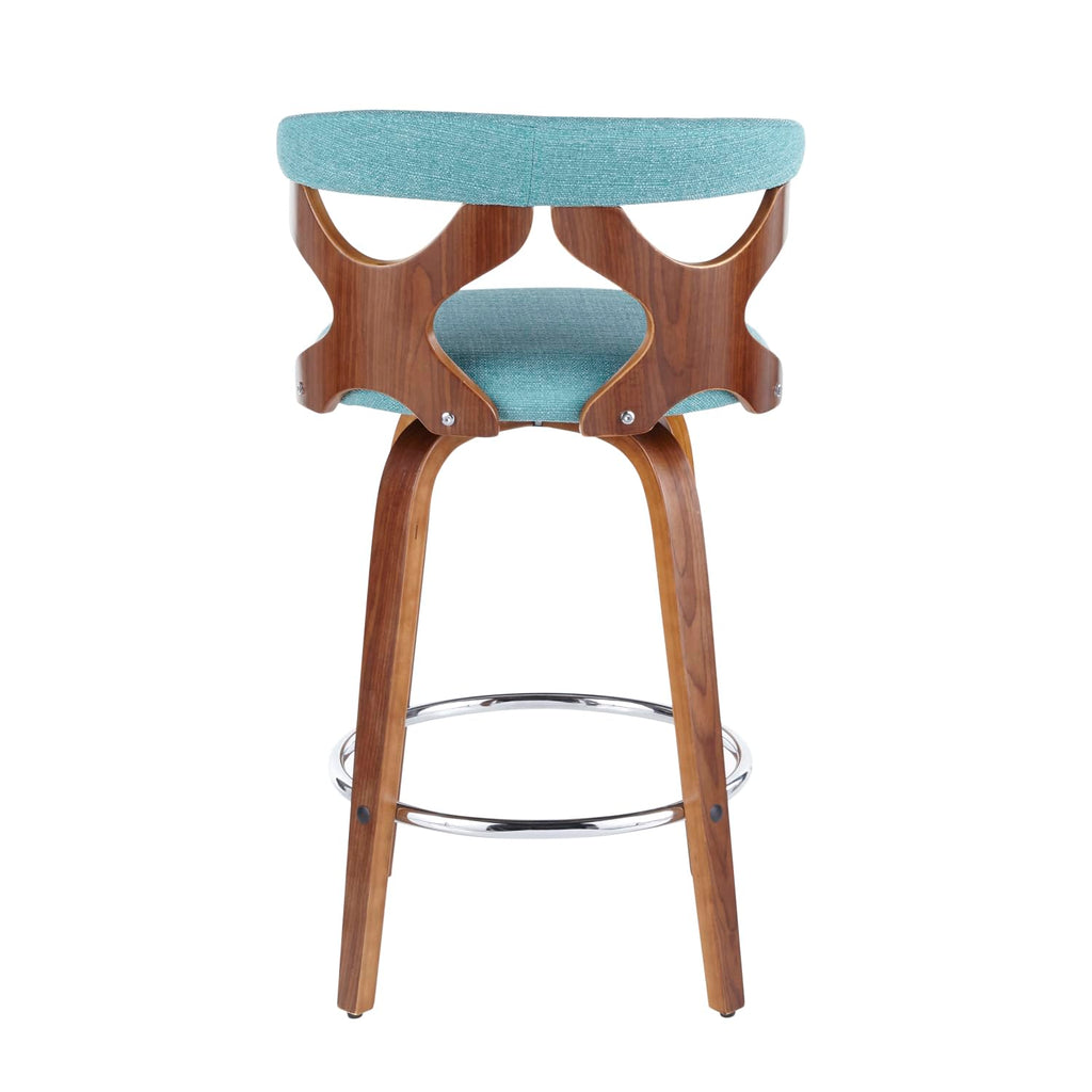Walnut and Teal Fabric Counter Stool Set of 2 Y741