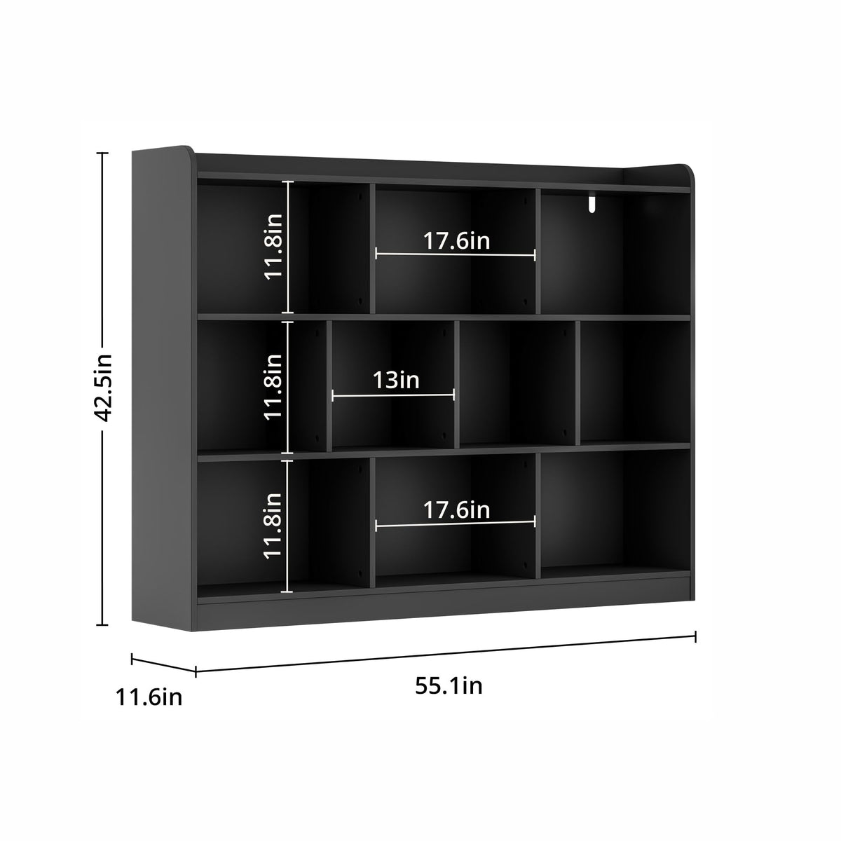 Black 3 Tier Wood Bookshelf U311896