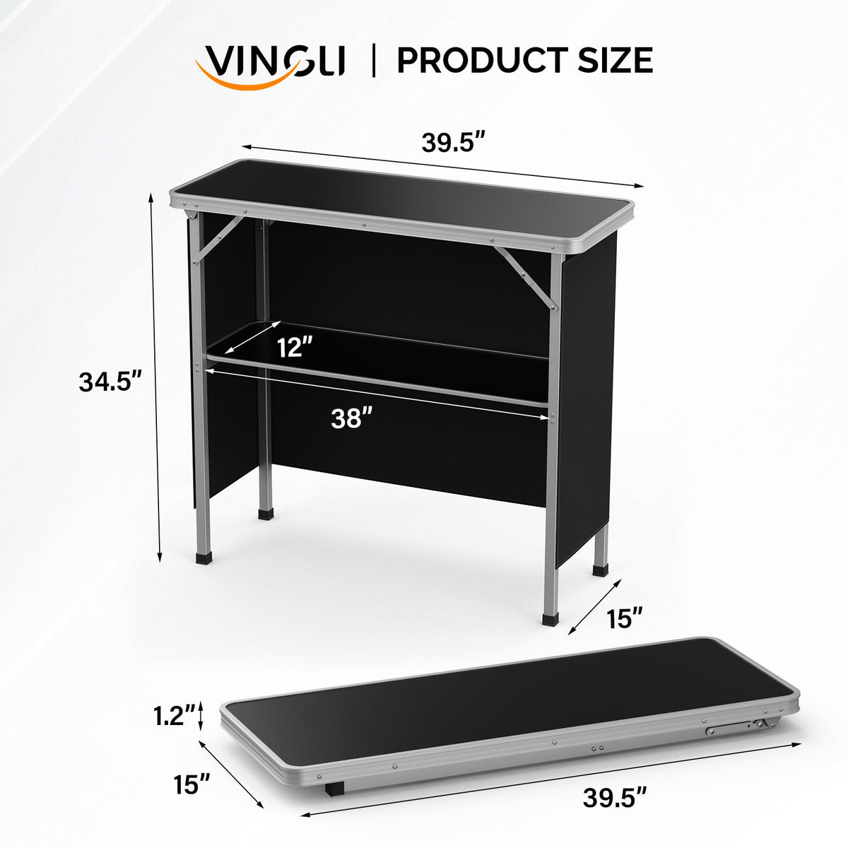 Portable 2-Tier Mobile Bar Table with Black Skirt Y224828