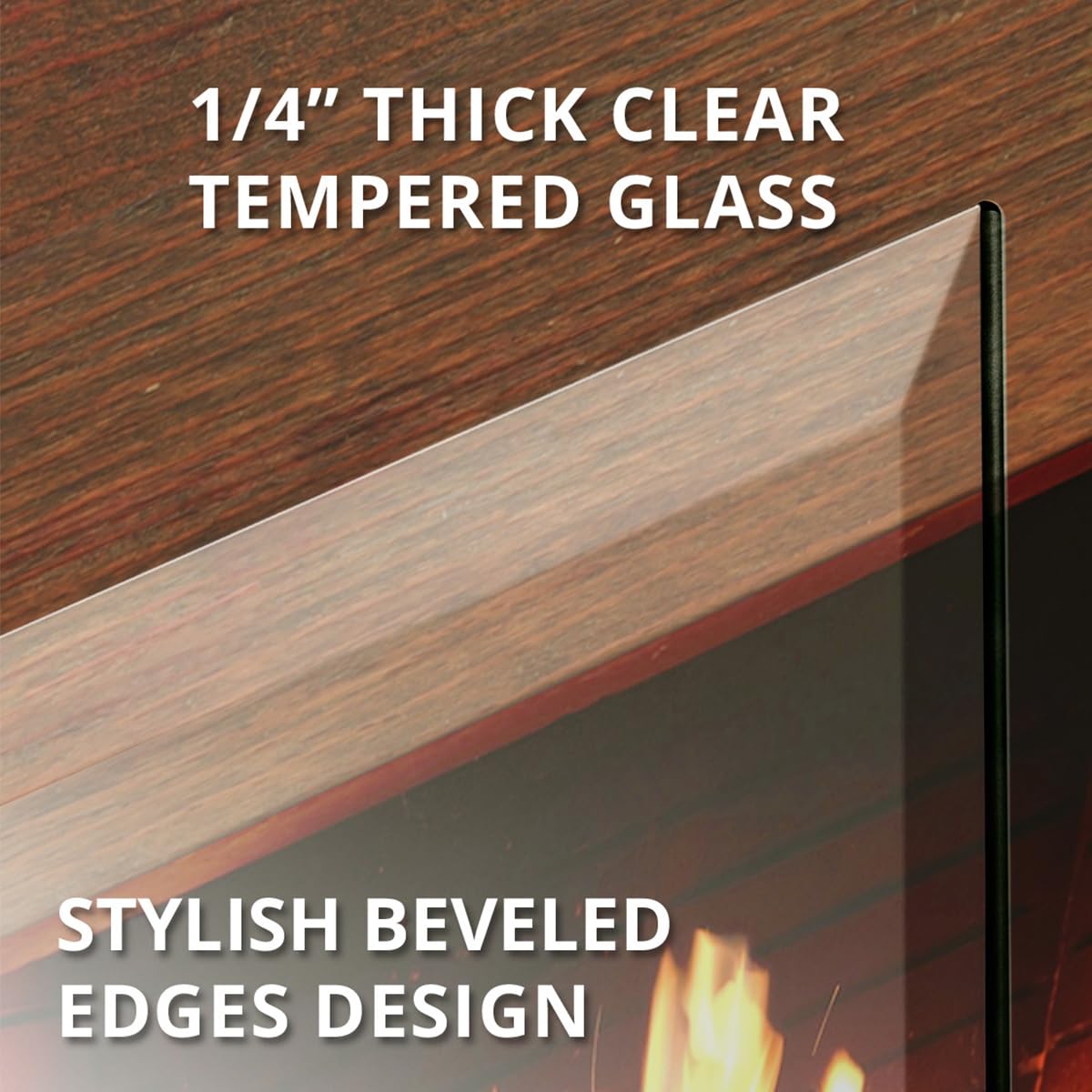 Tempered Glass Fireplace Screen, 33" x 46", Black Base O43938