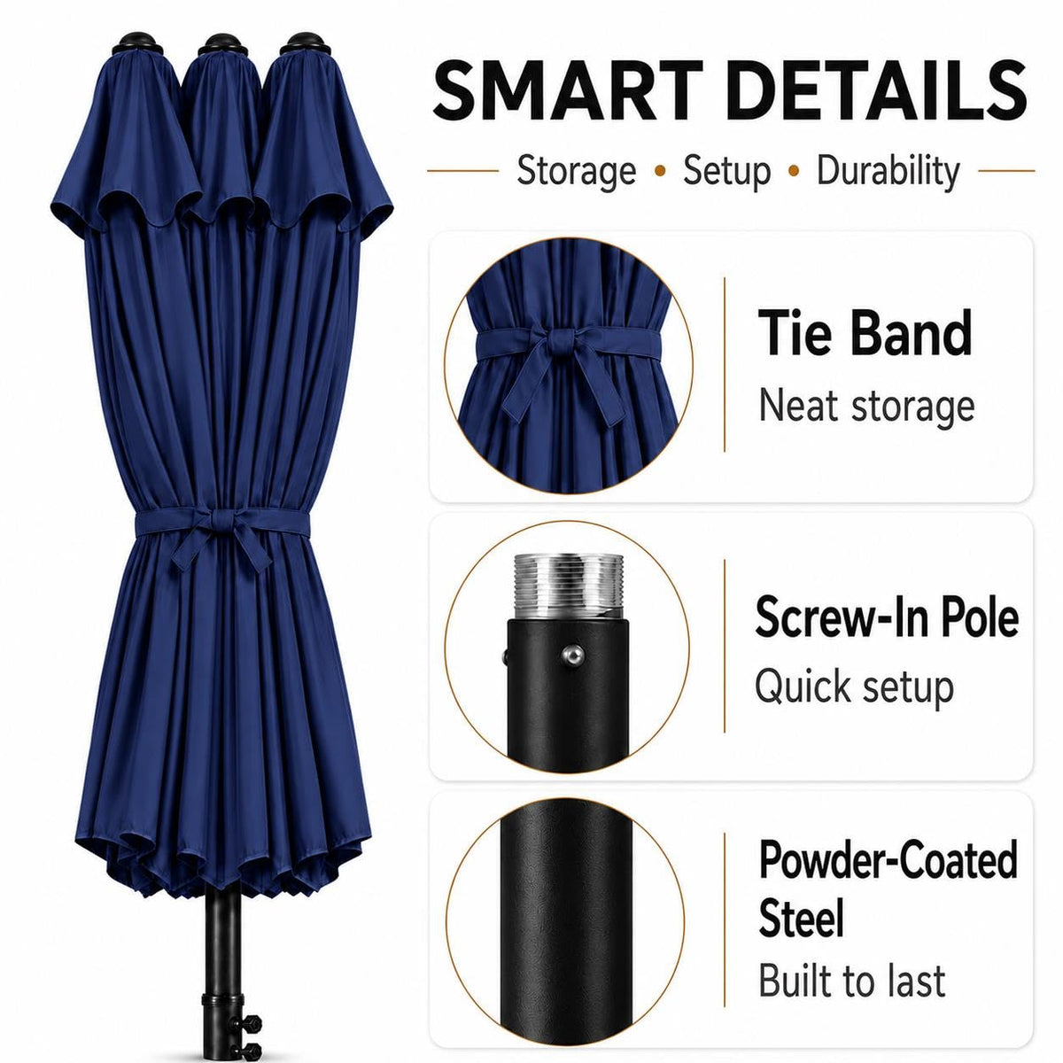 13FT Double-Sided Patio Umbrella with Base Navy Blue U87826