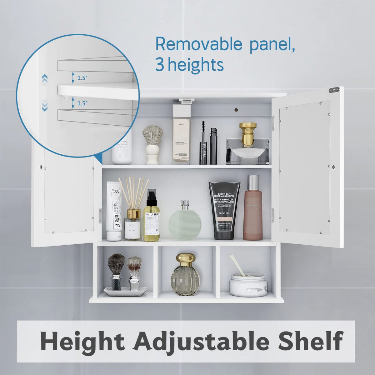 White Bathroom Wall Cabinet with 2 Door Adjustable Shelves W673744