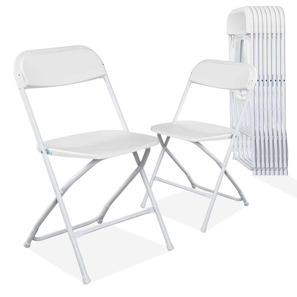 10 Pack White Plastic Folding Chairs with Steel Frame Q63319