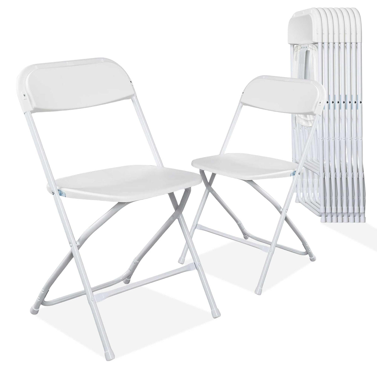 10 Pack White Plastic Folding Chairs with Steel Frame Q63319