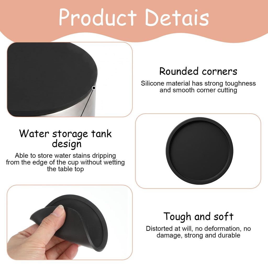 Black Set of 4 Round Silicone Coasters B916