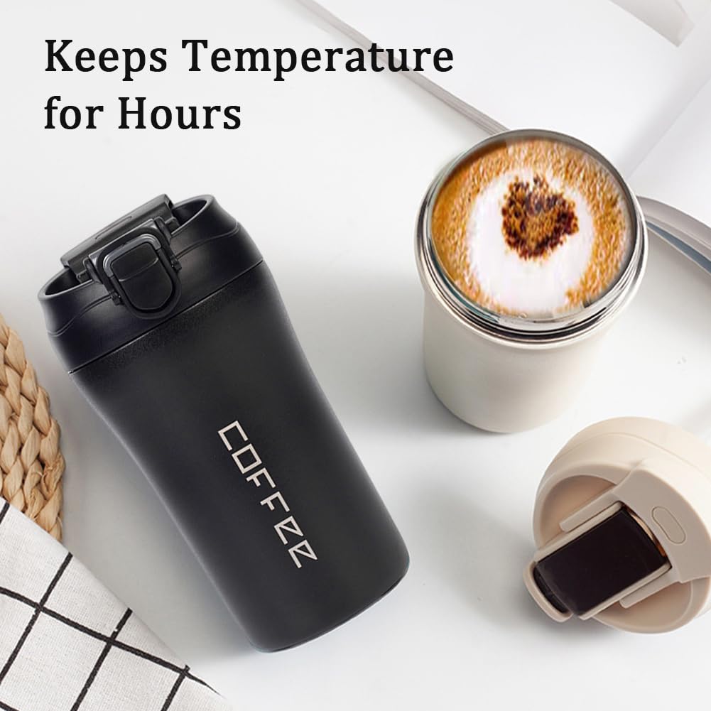 2-Pack 13.5oz Insulated Travel Coffee Mug Tumbler, Black and White Set C87290