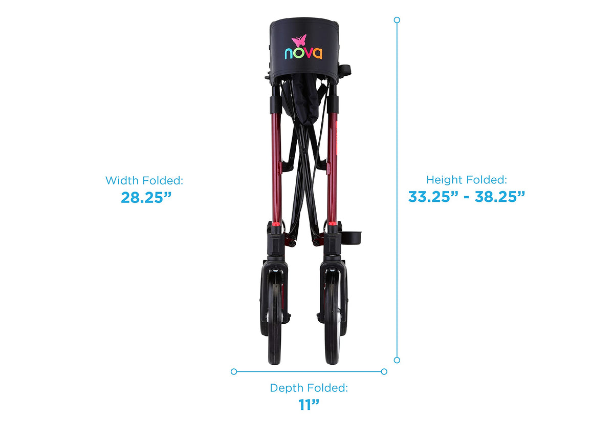 Red Compact Foldable Rollator Walker with Cane Holder Y931