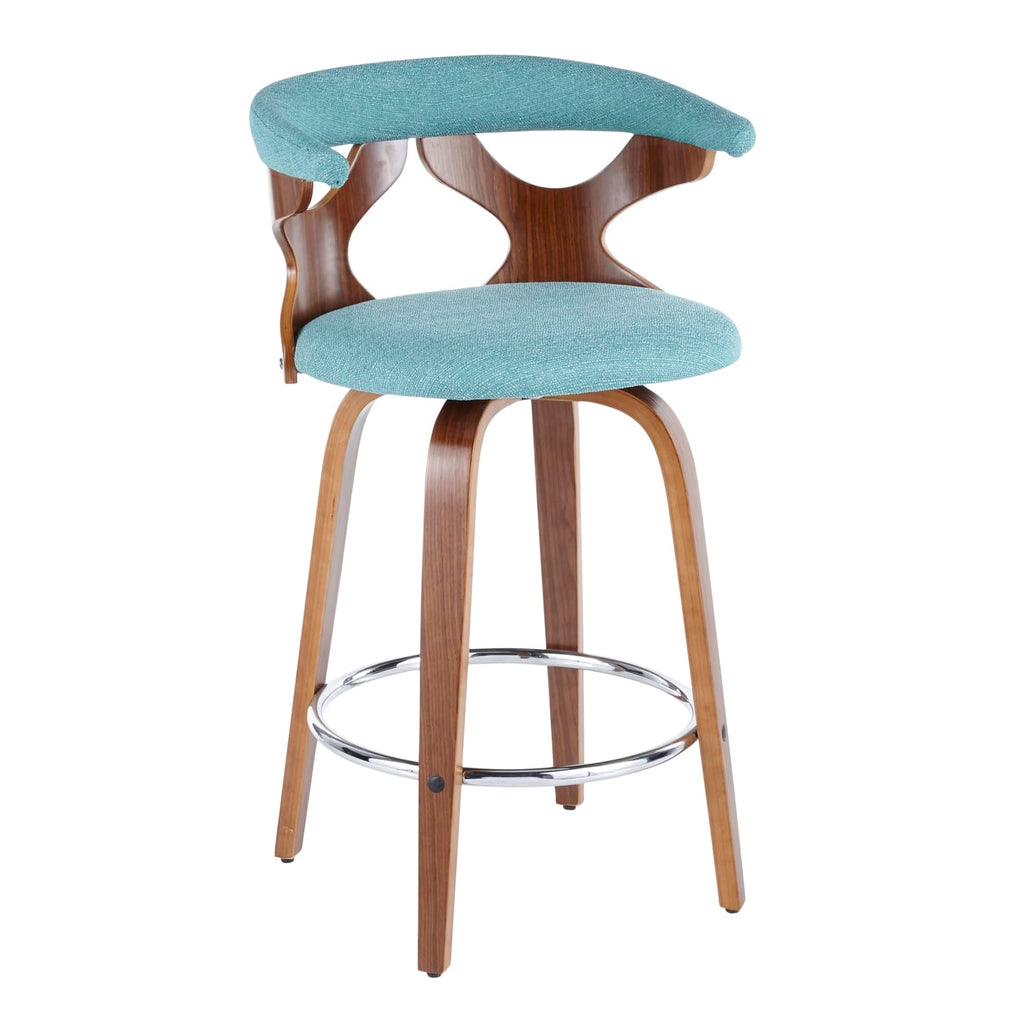 Walnut and Teal Fabric Counter Stool Set of 2 Y741