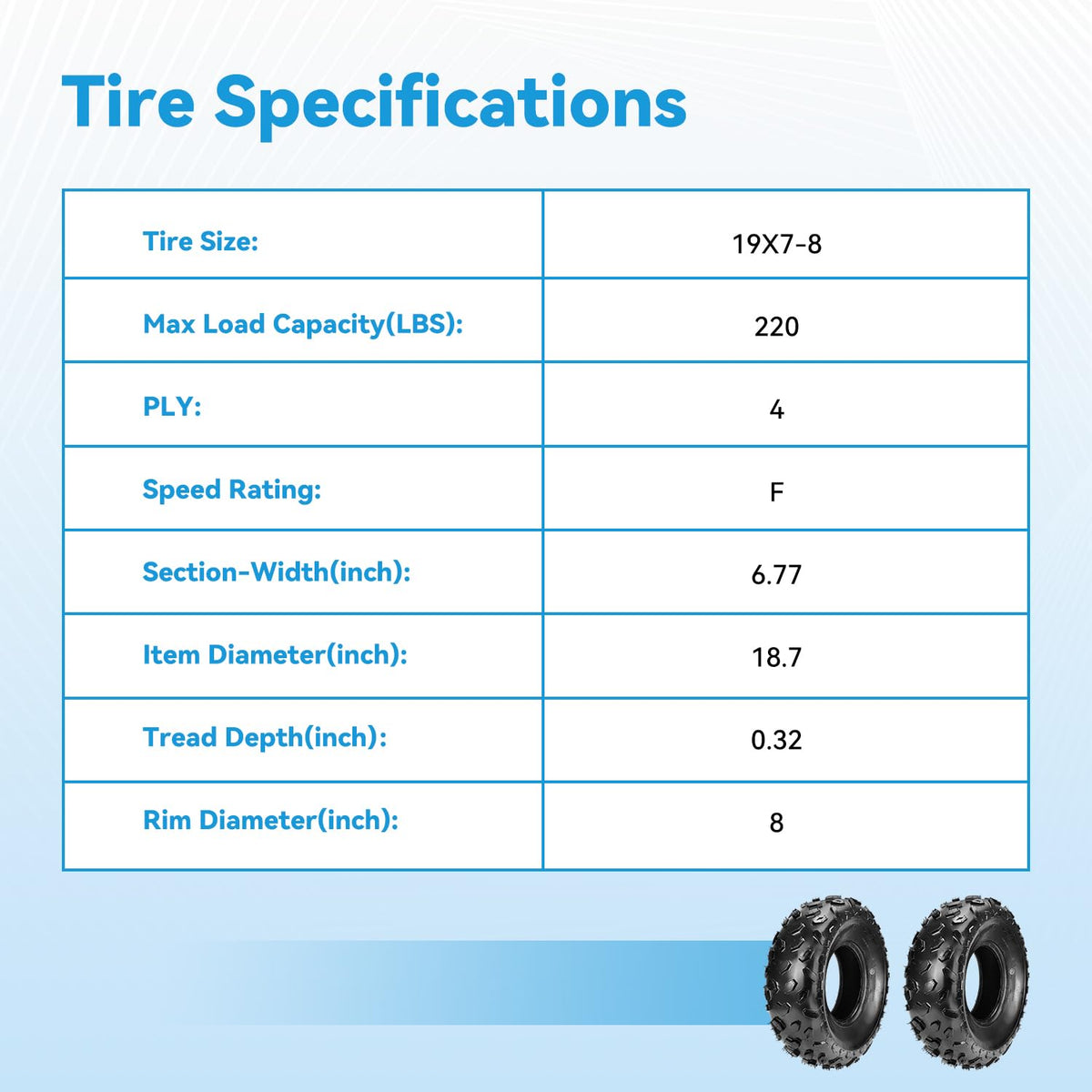 19x7-8 Mini Bike Tire Tubeless Replacement A8410