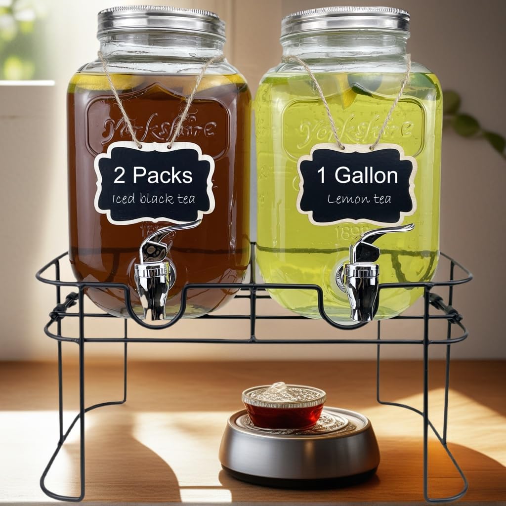 1 Gallon Glass Drink Dispenser with Spigot, 2 Packs I644333