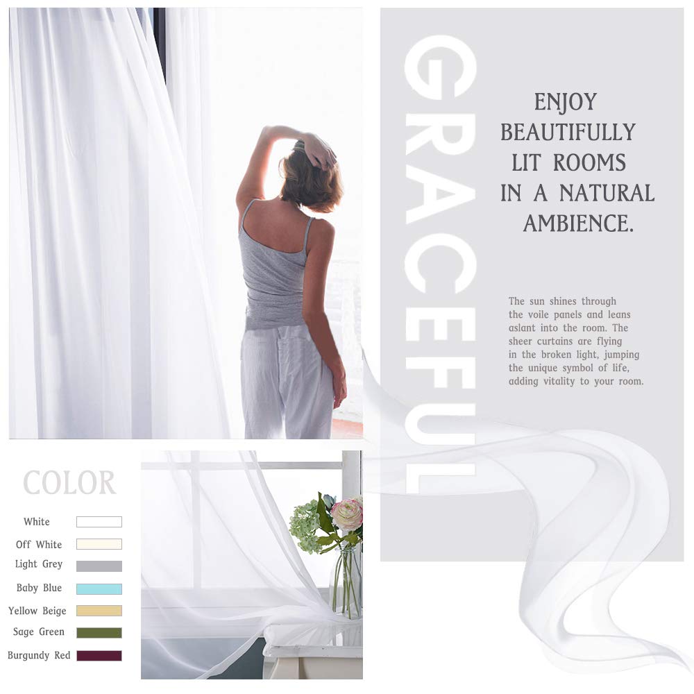 White 84 Inch Sheer Voile Curtain Panel Y3165