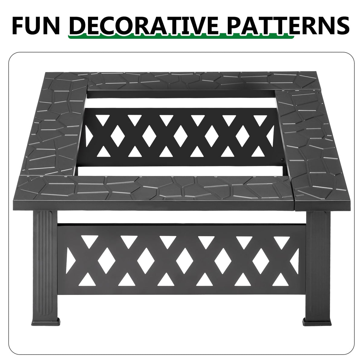 32 Inch Square Wood Burning Fire Pit Table with Spark Screen Lid and Fire Poker Q150046