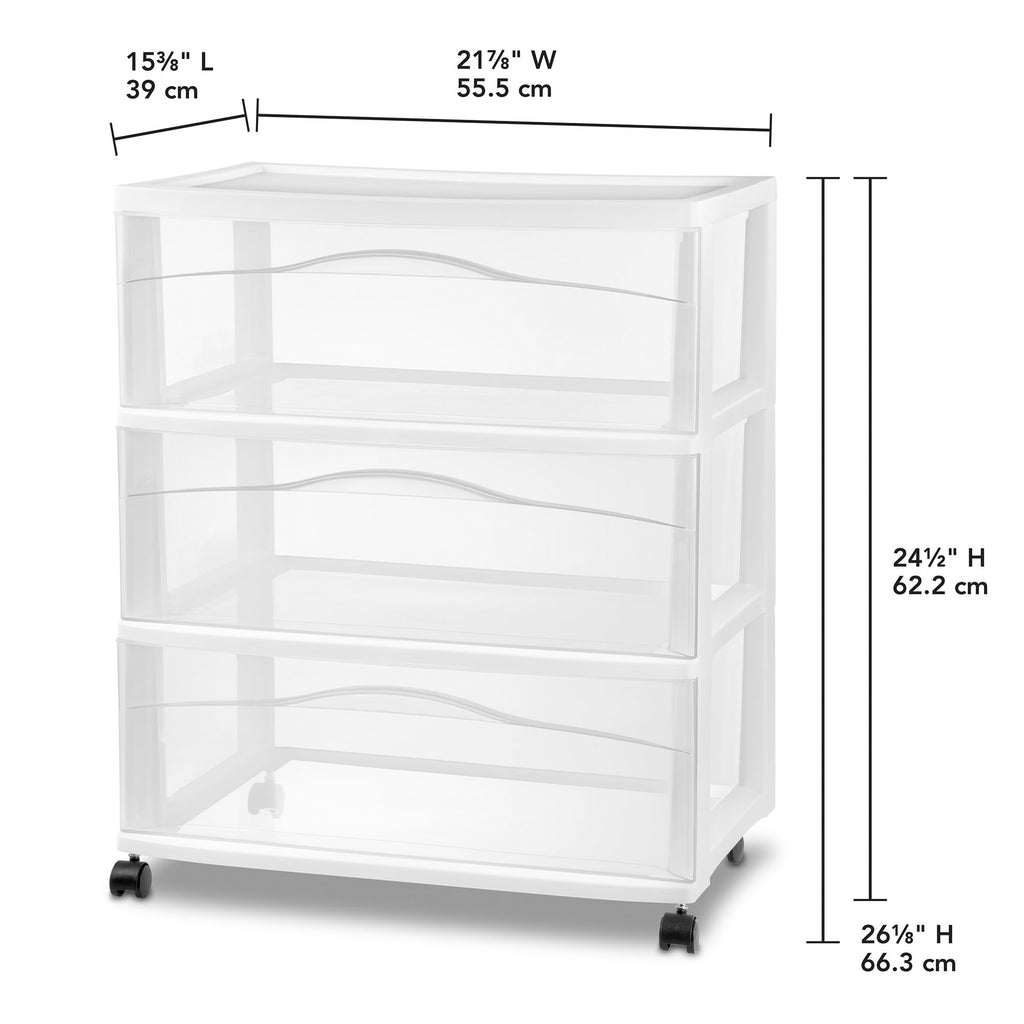 Wide 3 Drawer Plastic Rolling Storage Cart P198511