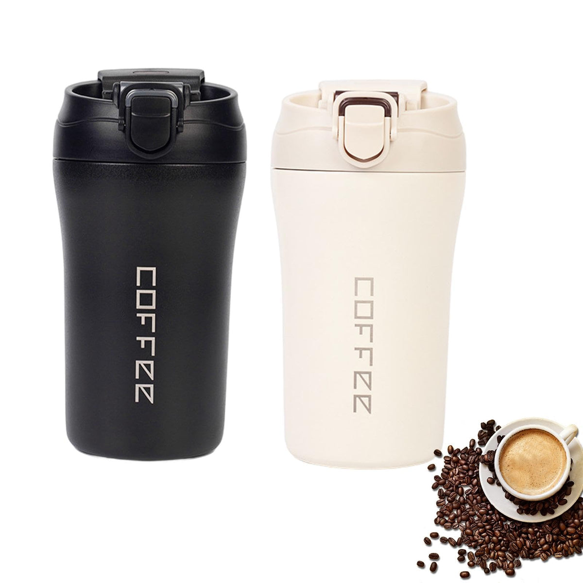 2-Pack 13.5oz Insulated Travel Coffee Mug Tumbler, Black and White Set C87290