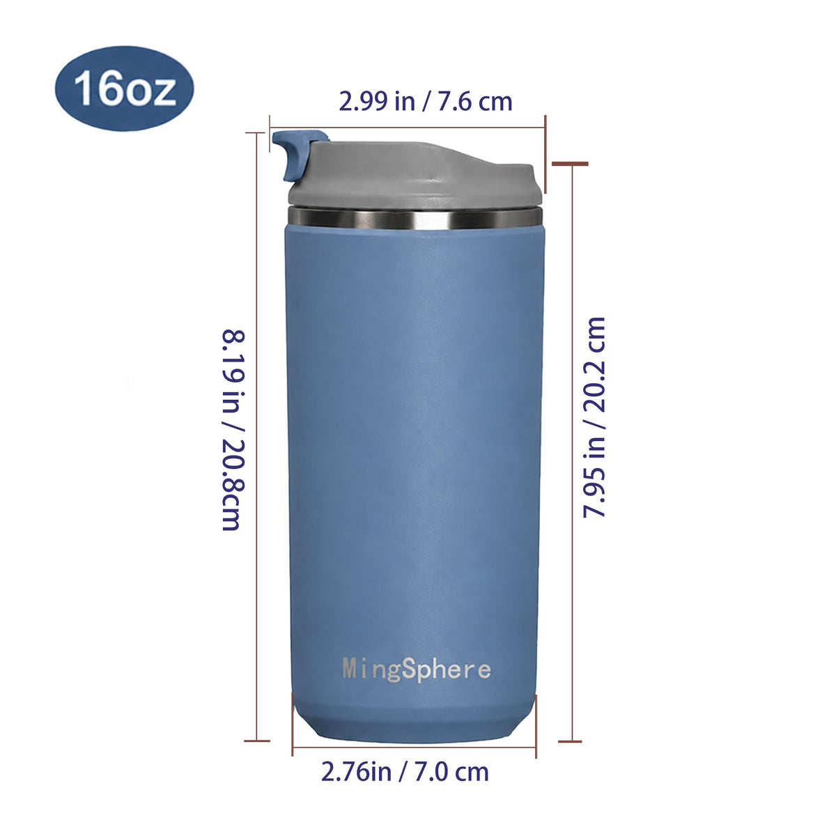 16oz Insulated Stainless Steel Coffee Cup with Flip Lid, Blue F824068