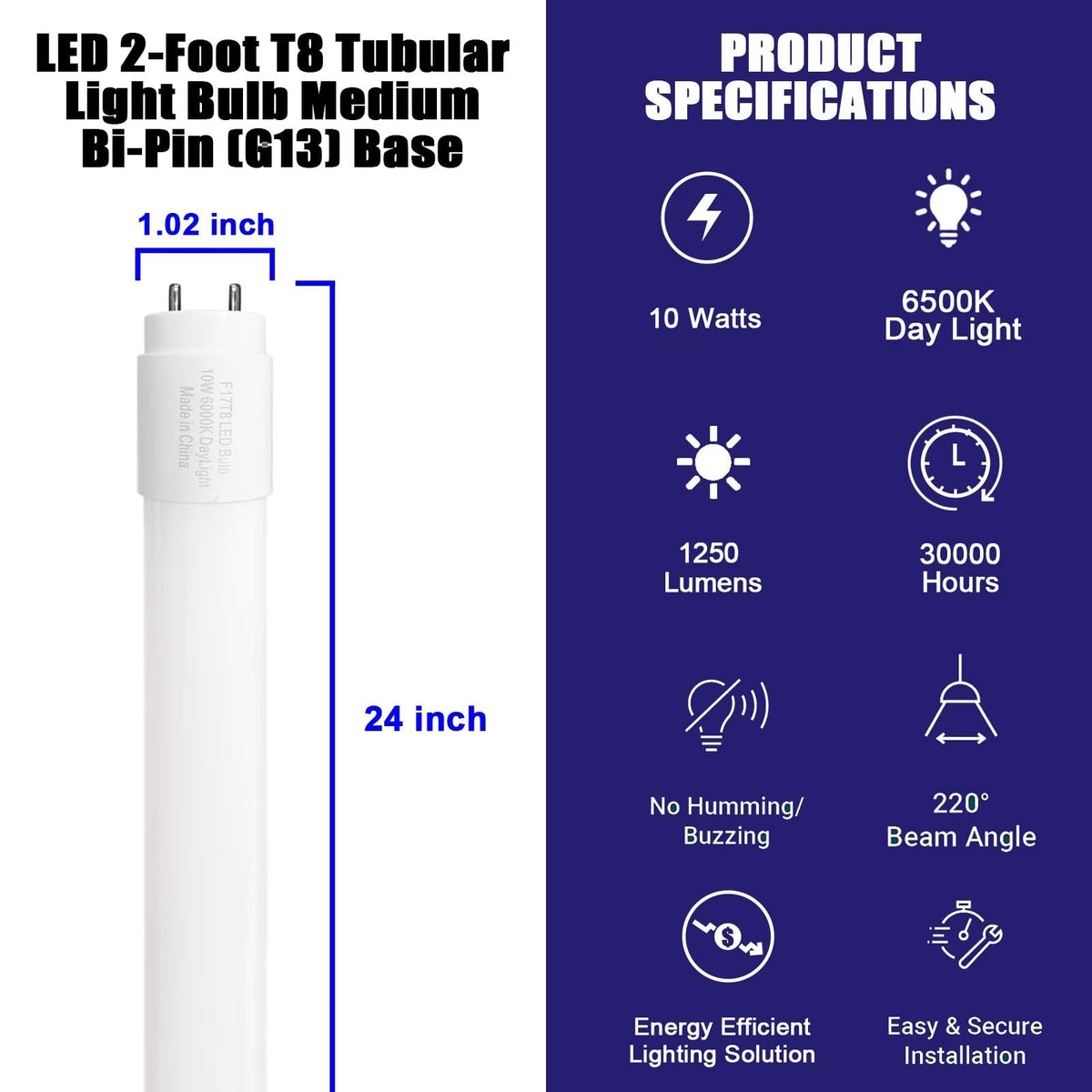 24 Inch 10W LED Tube Light Bulb 6 Pack I9898
