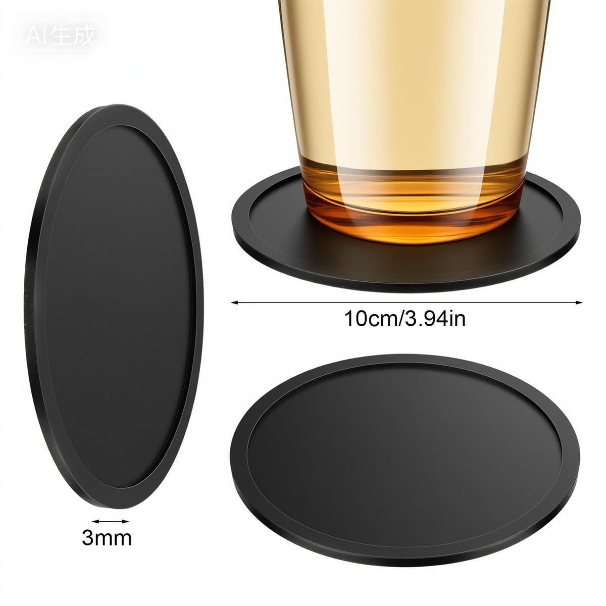 Black Set of 4 Round Silicone Coasters B916