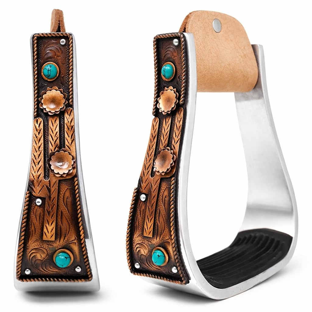 Aluminum Antique Copper Engraved Western Saddle Stirrups D438759