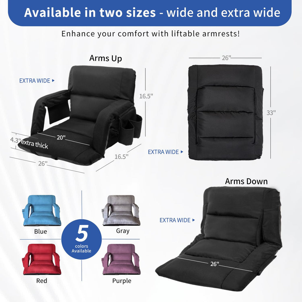 Black 25" Wide Stadium Seat with Back Support B158