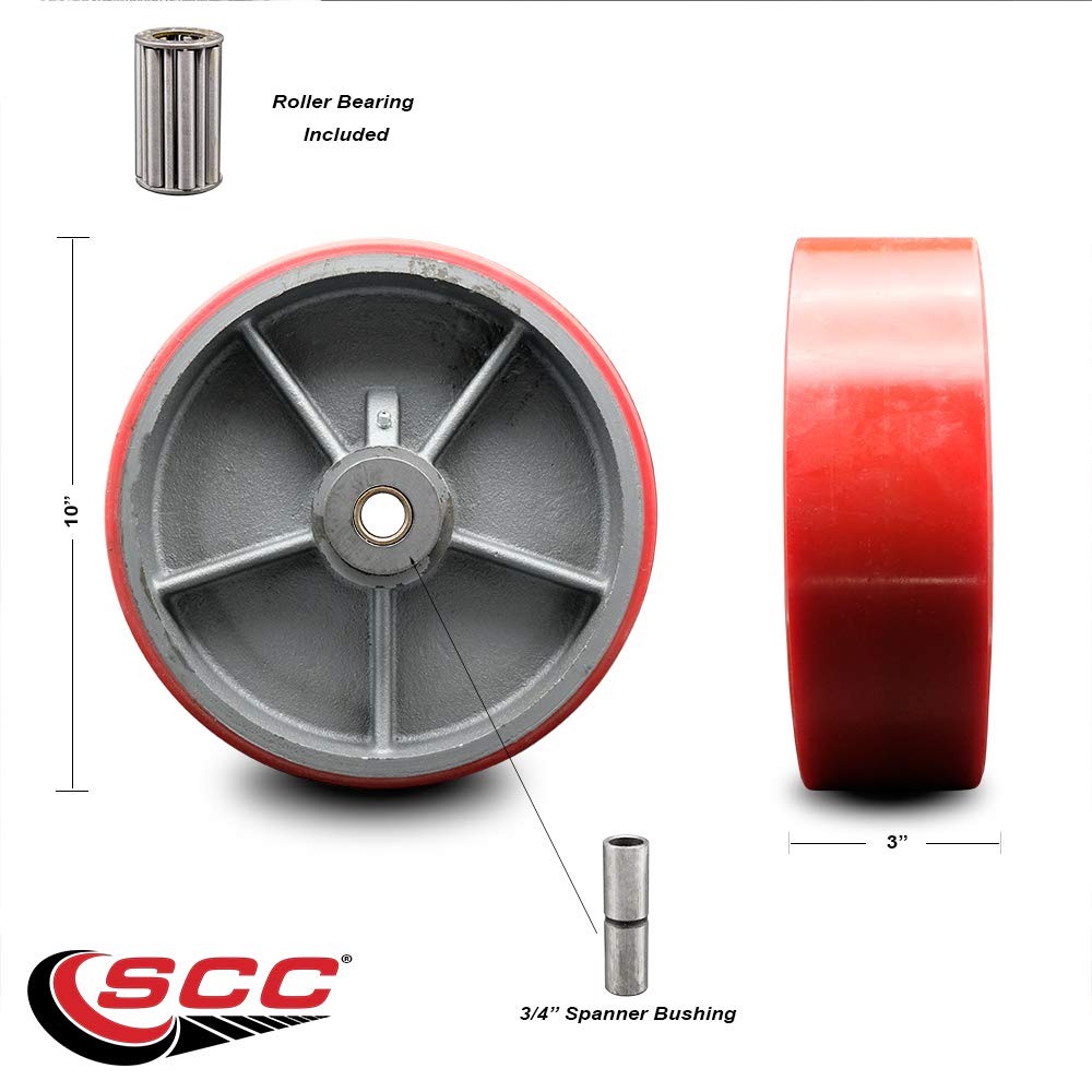Red Poly on Cast Iron Wheel with Roller Bearing U297