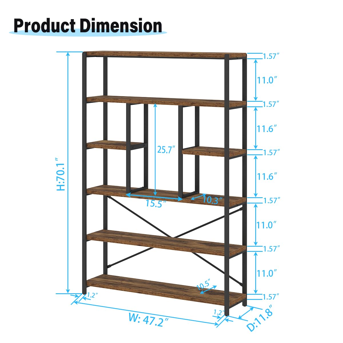 6 Tier Industrial Bookshelf J178