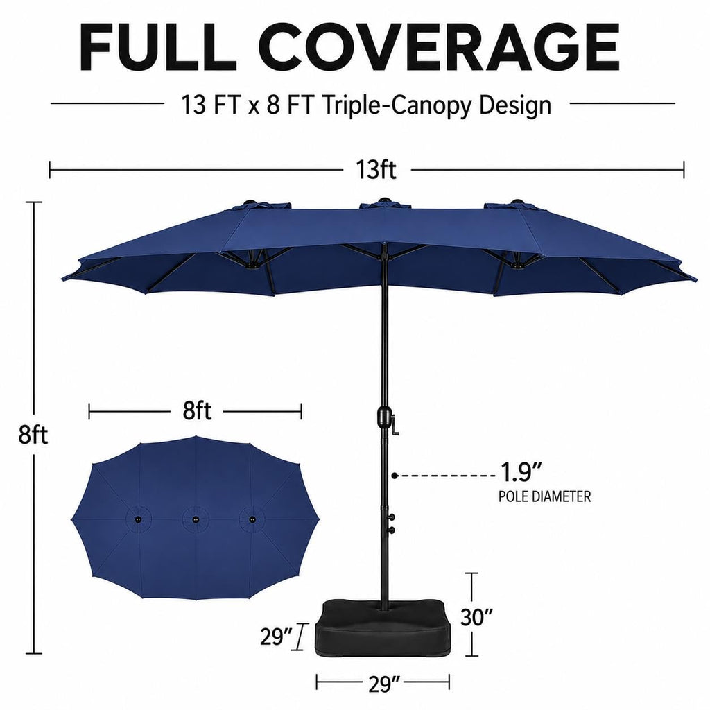 13FT Double-Sided Patio Umbrella with Base Navy Blue U87826