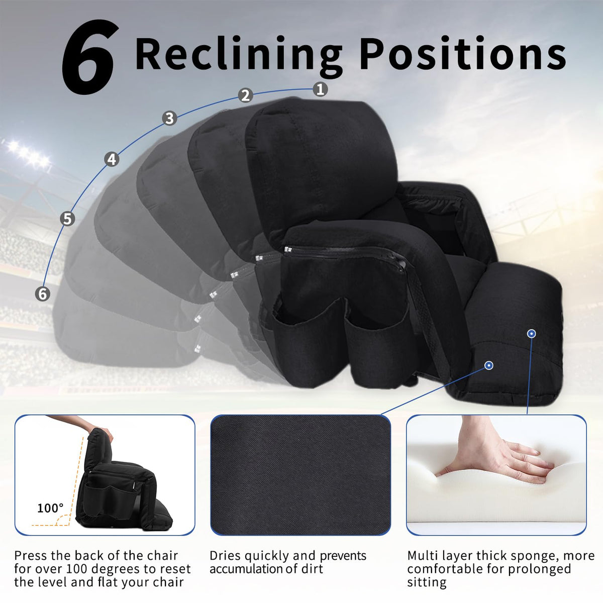 Black 25" Wide Stadium Seat with Back Support B158