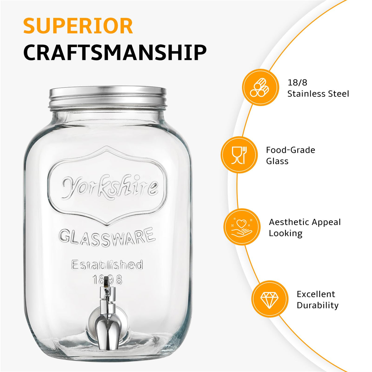 2 Gallon Glass Beverage Dispenser with Stand and Lid K2058